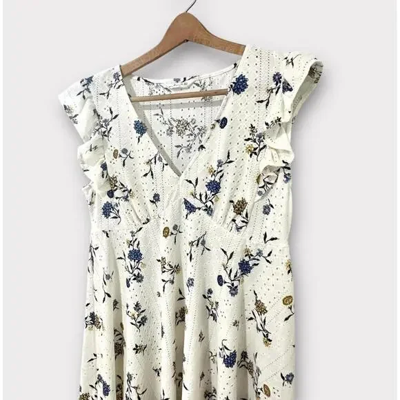 Springfield Womens Summer Dress White Floral Sleeveless Ruffles Short Size XL - Picture 2 of 10